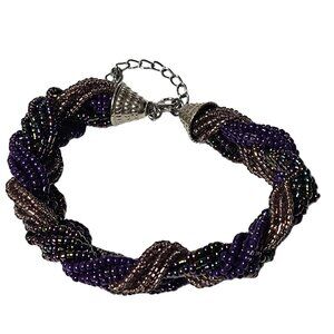 Handcrafted Twisted Seed Beaded Bracelet Purple Gold Beads Fashion Jewelry Women